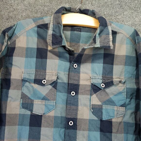 Ascend Size Mens L Blue Gray Plaid Button Up Long Sleeve Shirt Front Flap Pocket - Picture 7 of 12